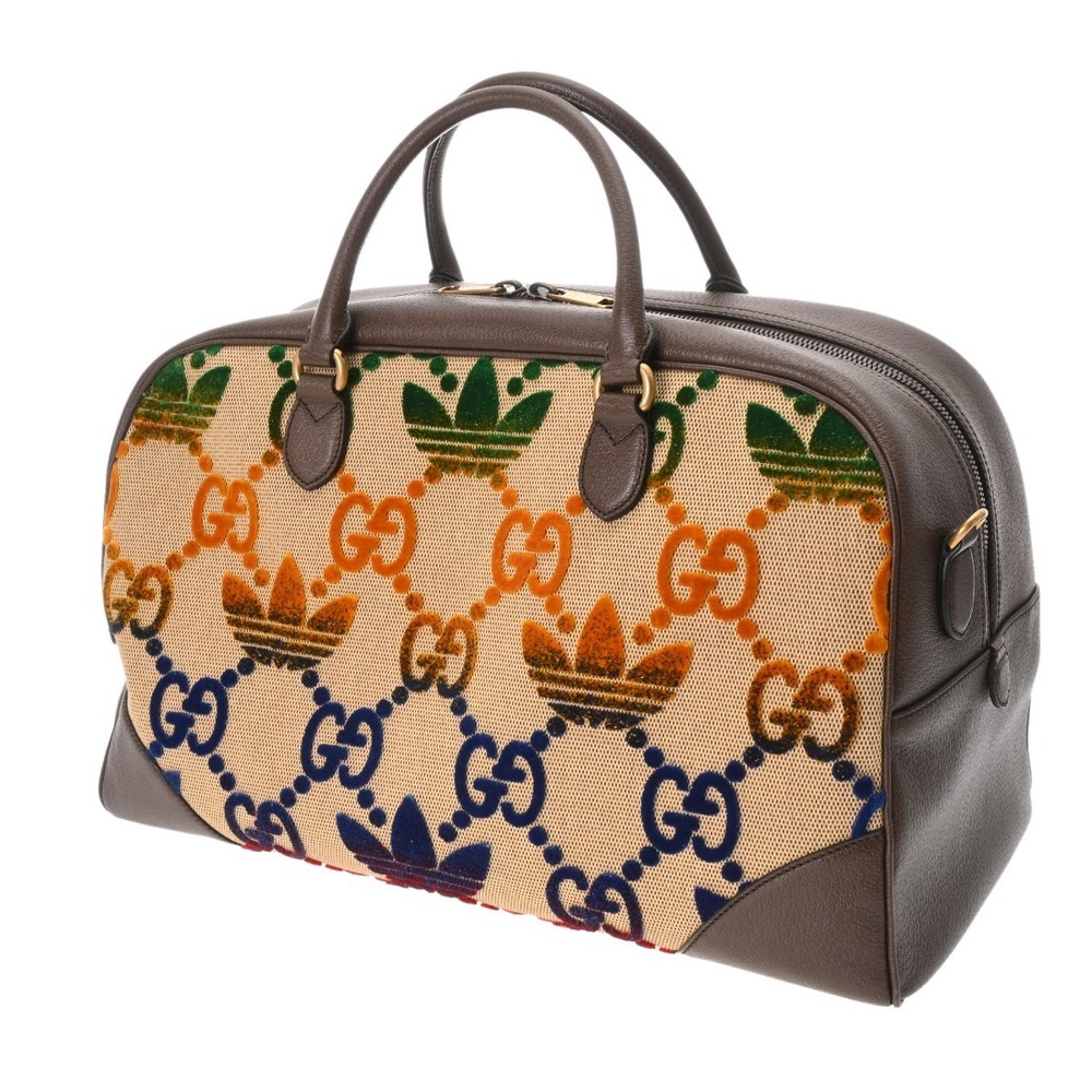 Gucci Boston Bag Tan Multicolor Beige Sale Collaboration Adidas Leather Canvas
